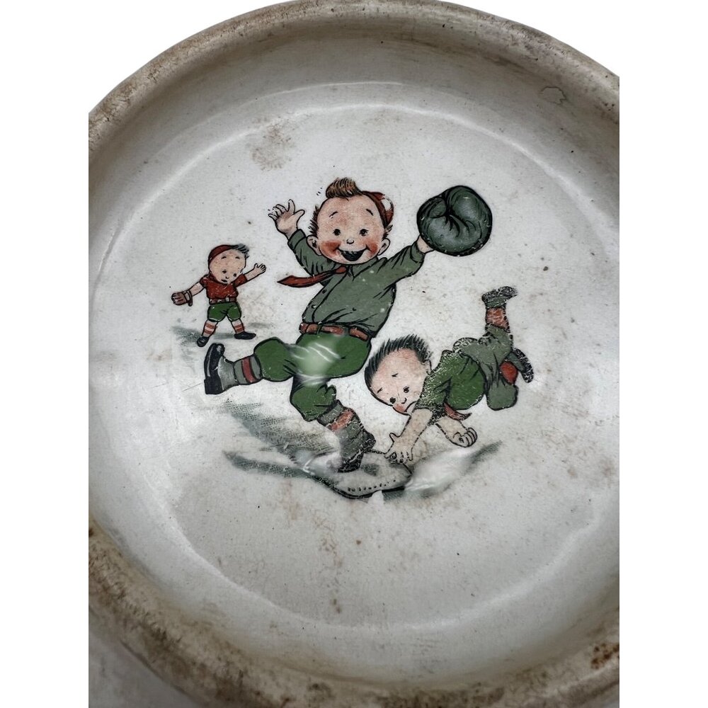 Triangular High Chair Baby Plate Kids Playing Baseball Unmarked Underwood Style - Picture 2 of 6